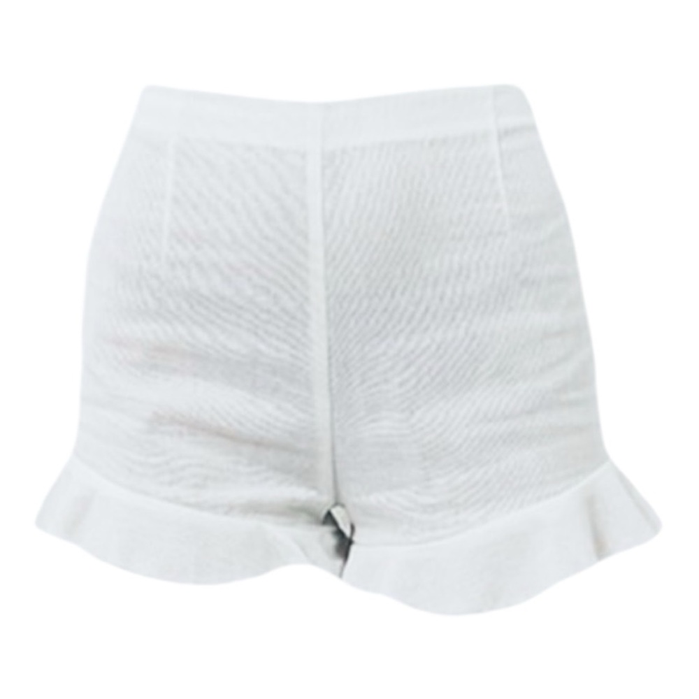 White Linen Frill Hem Shorts
